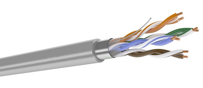 Кабель кат. 5е, 4 пары F/UTP, жила 0,52, LSZH нг(А)-HF, серый, катушка 305