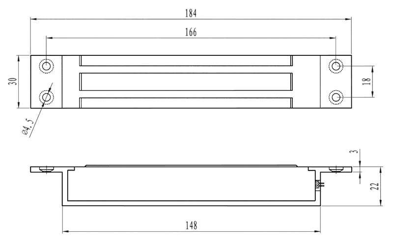 Врезной электромагнитный замок, внутреннее исполнение, 12 VDC / 300мА, усилие 180 кг.