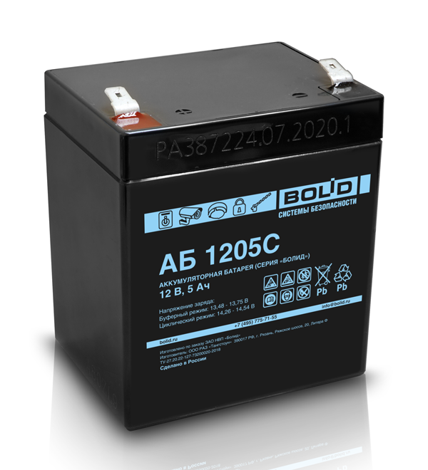 Аккумулятор 12В, емкость 5 Ач, 90х70х106 мм, вес - 1,8 кг, Срок службы 12 лет