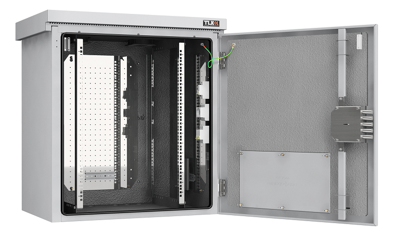 Шкаф настенный климатический, Lite, IP55, Ш821хВ882хГ566 мм, цвет серый, муар, RAL 7035. Комплектация: монтажные направляющие - 2 пары, рым-болт М8 - 4 шт., сальник-ввод отверст. 32 мм - 6шт., монтажная панель – 3 шт., дин-рейка – 7 шт.