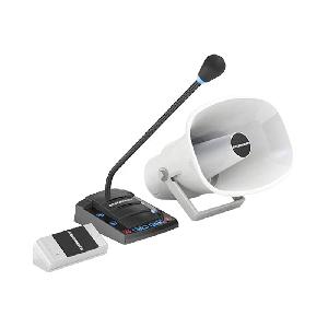 Комплект переговорного устройства клиент-кассир для АЗС с системой громкого оповещения, функцией "симплекс", встроенным усилителем, рупором на 15 Ватт и выходом для записи переговоров