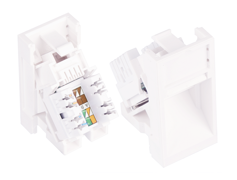 Вставка, 22,5x45мм, 1 порт, Кат.5e (Класс D), 100МГц, RJ45/8P8C, 110/KRONE, T568A/B, неэкранированная, наклонная, со шторками, белая