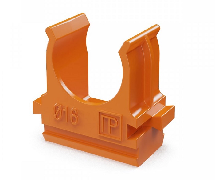 Крепёж-клипса для труб АБС-пластик оранжевая d16 мм (100шт/уп) 