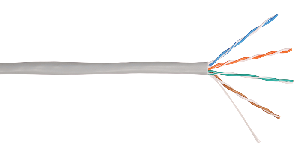 Кабель U/UTP 4 пары, Кат.5e (Класс D), тест по ISO/IEC, 100МГц, одножильный, BC (чистая медь), 24AWG (0,49мм), внутренний, PVC нг(А), серый, 100м