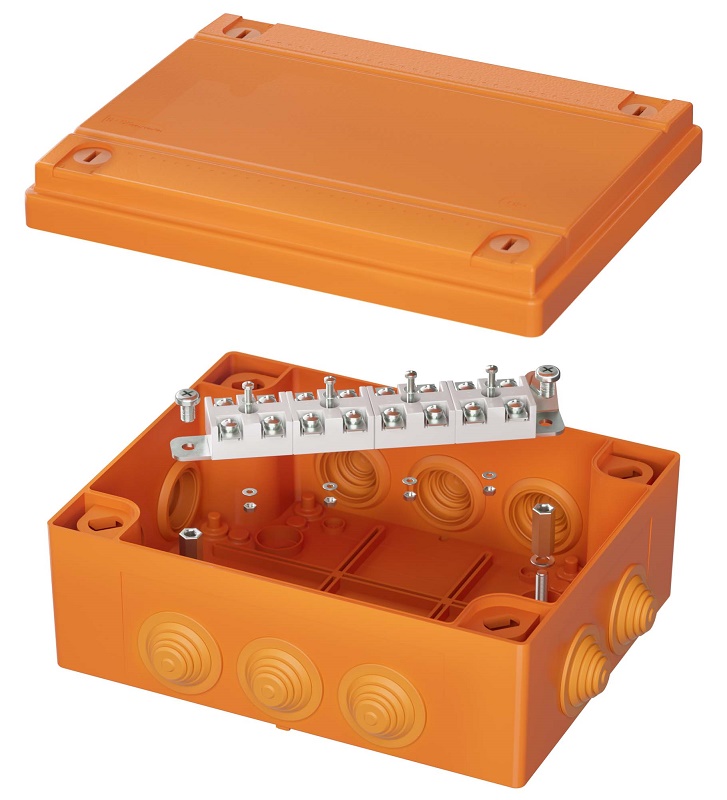 Коробка пластиковая FS с кабельными вводами и клеммниками, IP55, 150х110х70 мм, 12р, 450V, 6A, 4 мм2