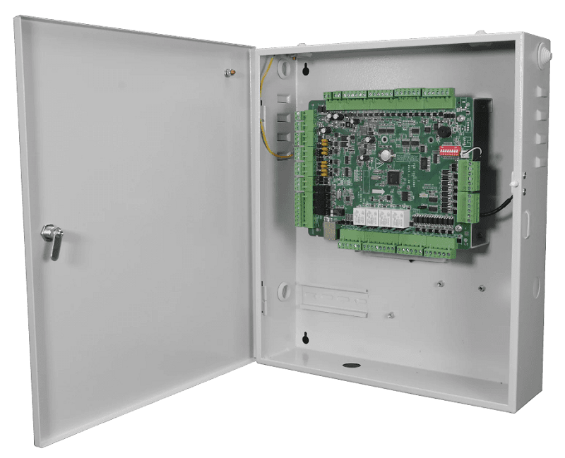 Сетевой контроллер доступа в металлическом корпусе с DIN рейкой и датчиком открытия дверцы. Возможно подключить до 4 дверей и до 8 считывателей. Память - 100000 карт, 300000 событий; Считыватели карт 4 wiegand 26/34/58 и 8 RS-485(OSDP);&nbsp;&nbsp;Датчик двери 4; Кнопка выхода 4; Реле замка 4; Тревожные вход/выход - 8/4; TCP/IP; -20 до +65 °C; DC 12В.