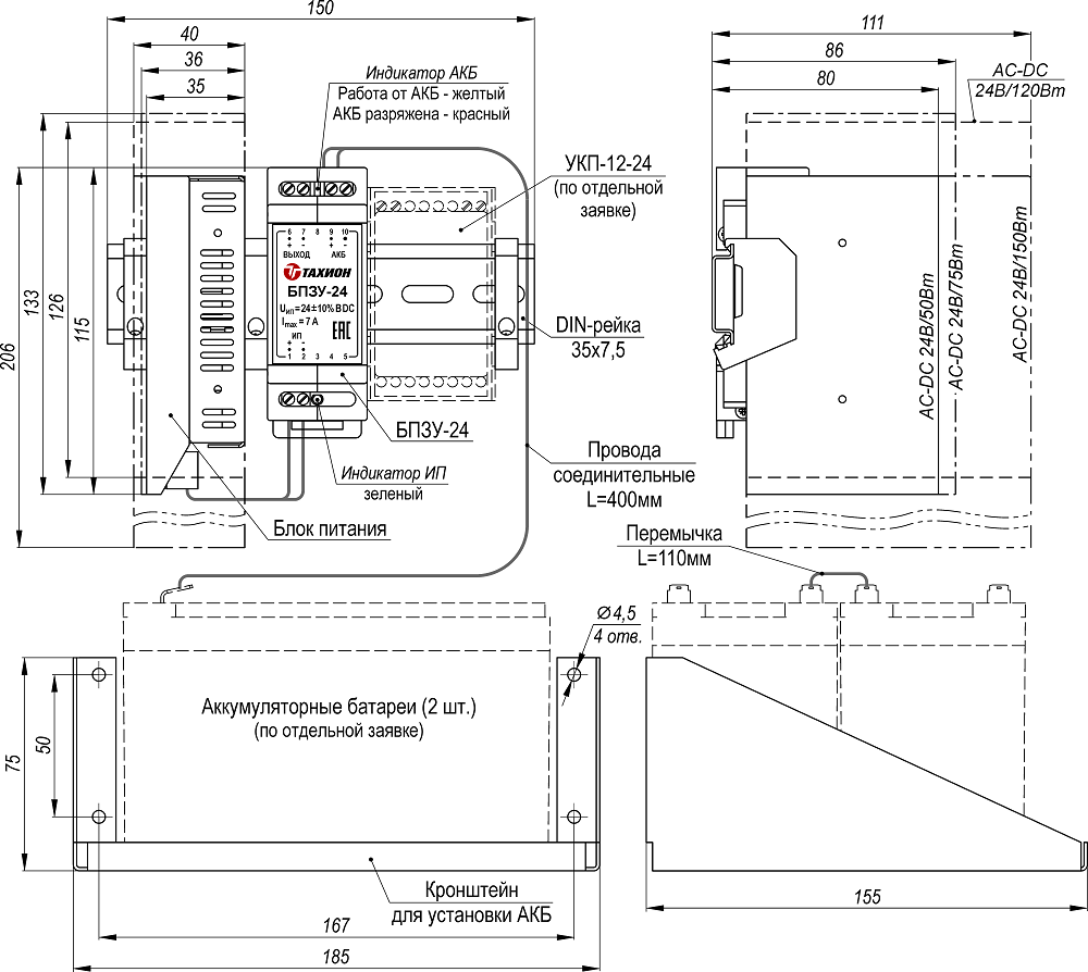 Комплекты бесперебойного питания (24В/75Вт). Максимальный ток нагрузки 2A.