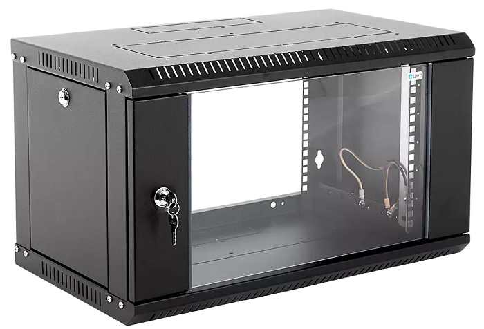 Шкаф телекоммуникационный настенный разборный ЭКОНОМ 9U (600 × 350) дверь стекло, цвет черный