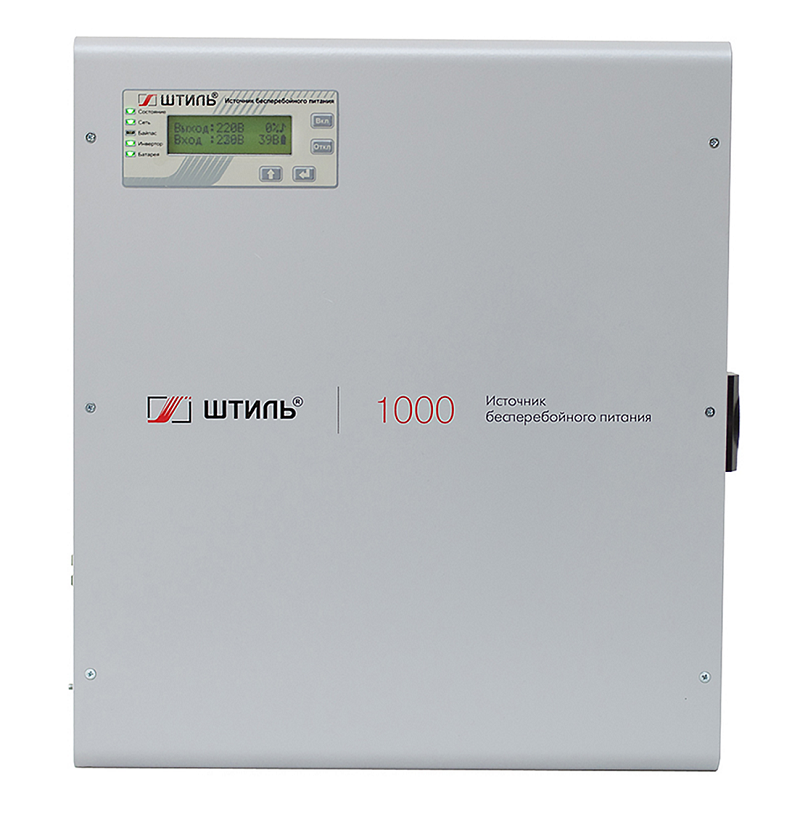 Источник бесперебойного питания настенный, on-line (с двойным преобразованием), чистая синусоида, 1000 ВA (900 Вт); U-вх.220 В; под внешние аккумуляторы, U-акб.36 В, I-заряд.5 А; ЖК-дисплей; выходные разъёмы - EURO F-type с заземлением (2 шт.); холодный старт, совместим с генератором; IP20, t-раб.+5...+40°C, 379х357х116 мм (с кронштейном)