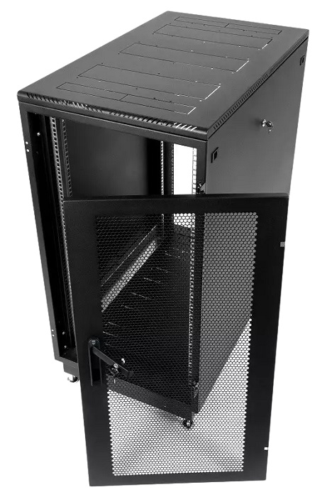 Шкаф телекоммуникационный напольный 27U (600 × 1000) дверь перфорированная 2 шт., цвет черный