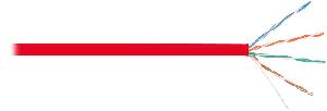 Кабель U/UTP 4 пары, Кат.5e (Класс D), 100МГц, многожильный, BC (чистая медь), 24AWG (7х0,18мм), полимерный материал нг(A)-HF, внутренний, красный, 100м