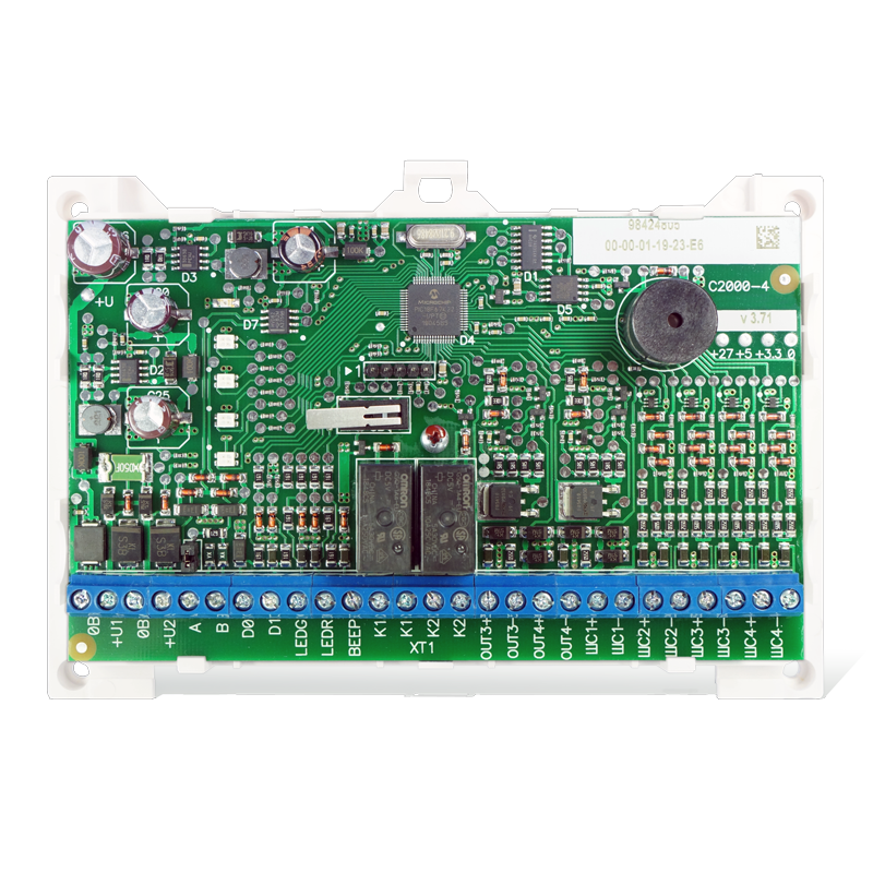 Блок приемно-контрольный охранно-пожарный 4 шлейфа, возможность програм. параметров, два релейных выхода, вход Touch Memory