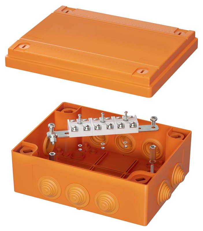 Коробка пластиковая FS с кабельными вводами и клеммниками, IP55, 240x190x90 мм, 6р, 450V, 32A, 10 мм2, нерж.контакт