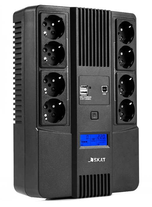 Источник бесперебойного питания 220В 800 ВА / 480Вт, Линейно-интерактивный, встроенный дисплей, 1 АКБ 9Ач, Выходные разъёмы: Schuko – 4 шт. (с питание от АКБ), Schuko – 4 шт. (без питания от АКБ)