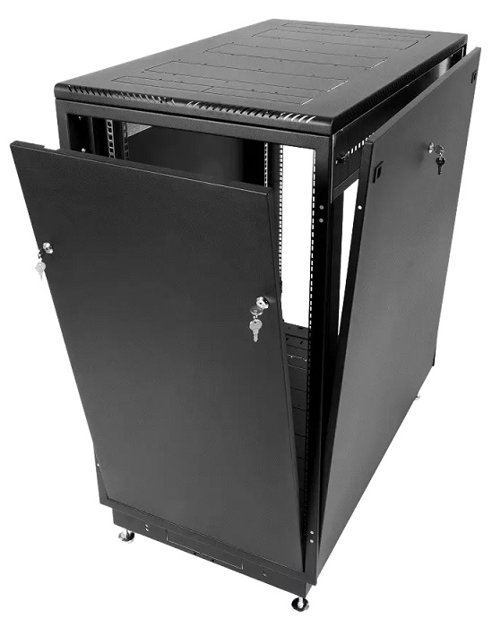 Шкаф телекоммуникационный напольный 22U (600 × 800) дверь стекло, цвет черный