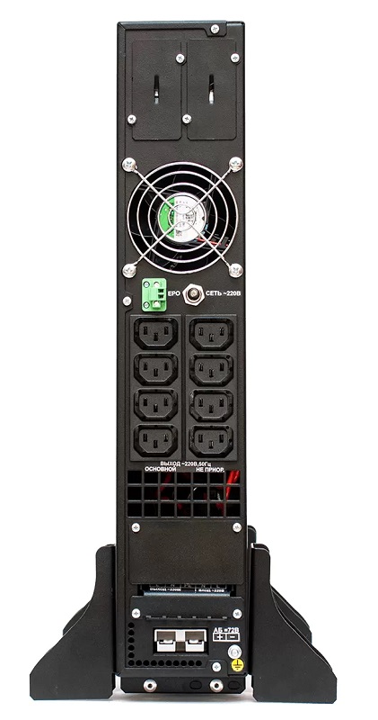 Источник бесперебойного питания в стойку, on-line (с двойным преобразованием), чистая синусоида, 3000 ВA (2700 Вт); U-вх.220 В; под внешние аккумуляторы, U-акб.72 В, I-заряд.4 А; ЖК-дисплей; выходные разъёмы - IEC-320-C13 (8 шт.); холодный старт, совместим с генератором; высота 2U; IP20, t-раб.+5...+40°C, 88х482х447 мм