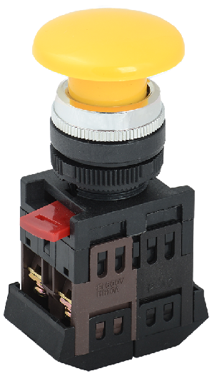 Кнопка AEА-22 "Грибок" желтый d22мм 1з+1р