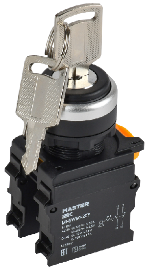 Переключатель с ключом 3 полож. 1NO+1NC чёрный MASTER IEK