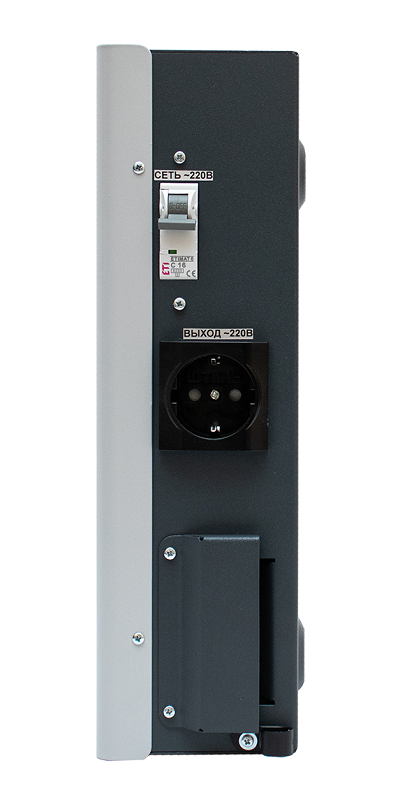 Стабилизатор переменного напряжения инверторный (с двойным преобразованием) однофазный, чистая синусоида; P-нагр.3.5 кВА/2.75 кВт, U-вх.165…310 В, U-вых.220…230 В (с шагом 1 В), I-вых.15.9 A; IP20, t-раб. +5…+40°C, 205х370х103 мм