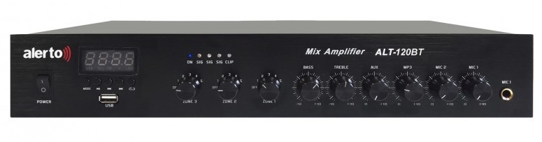 Настольный трансляционный микшер-усилитель, три зоны трансляции, 120Вт. Входы:&nbsp;&nbsp;2 микрофонных, 1 линейный. Выходное напряжение: 100В. Возможность работы на нагрузку сопротивлением&nbsp;&nbsp;4-16 Ом. Напряжение питания 220В 50 Гц . USB порт для воспроизведения файлов MP3. Bluetooth, Встроенный FM тюнер.