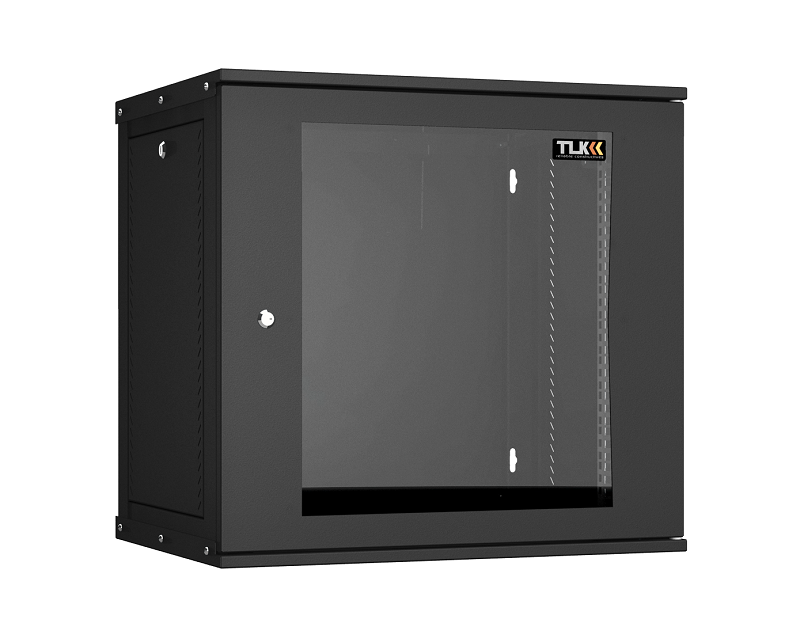 Настенный разборный шкаф TLK 19", 12U, стеклянная дверь, Ш600хВ569хГ450мм, 1 пара монтажных направляющих, черный
