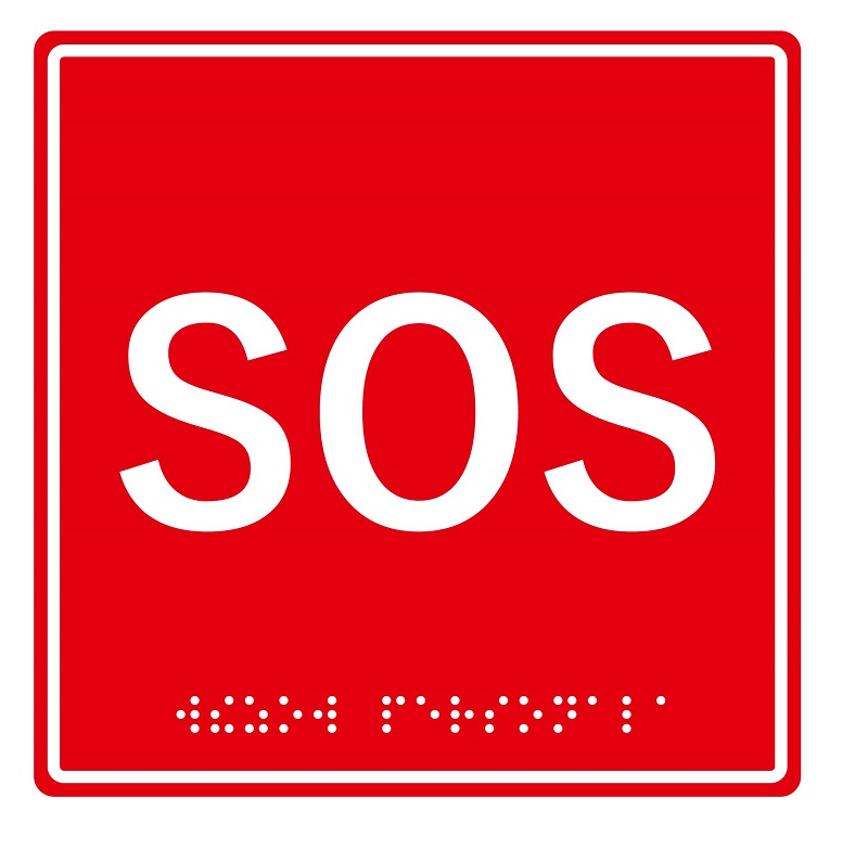 Табличка тактильная с пиктограммой "SOS" (150x150мм) красный фон