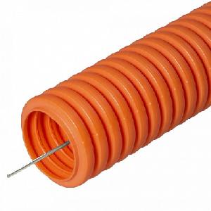 Труба гофрированная ПНД лёгкая 350 Н безгалогенная (HF) оранжевая с/з д25 (50м/уп)