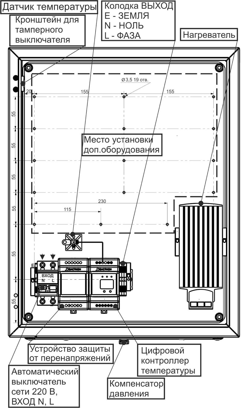Шкаф термостатированный, Imax=5А, ШхВхГ 400х510х260мм, корпус IP65