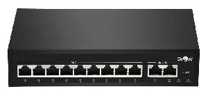 Неуправляемый коммутатор, 9 RJ-45 POE портов (10/100 Мбит/с), 2 RJ-45 Uplink порта (10/100 Мбит/с), бюджет на порт до 30 Вт, общий бюджет до 120Вт.