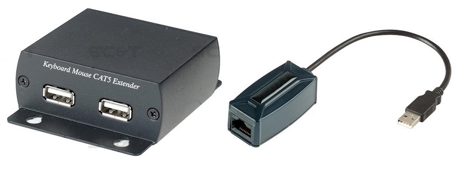 Удлинитель клавиатуры и мыши по одному кабелю CAT5 UTP. Включает в себя локальную и удаленную часть. Локальная часть (со стороны PC) USB на RJ45, удаленная часть (со стороны клавиатуры и мыши) RJ45 на 2хUSB. USB 1.1. Cкорость передачи до 12Мбит/с (Full Speed).