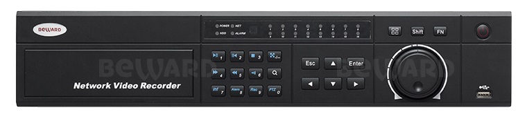 IP-видеорегистратор: До 32 IP-каналов со звуком, до 200 Мбит/с, 4000х3000 (12 Мп), до 960 к/с, H.265 / Н.264, подключение камер по ONVIF, до 8хSATA HDD 3.5''