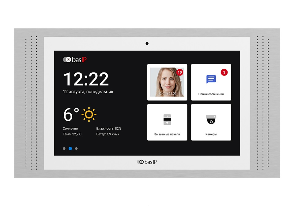 Видеодомофон индивидуальный. Дисплей: 10” IPS, сенсорный, 1280x800. Wi-Fi: 2,4 ГГц (IEEE 802.11n). Android 6.0. Встроенная камера. слот для MicroSD карты (до 32 гб), подключение датчиков сигнализации, фоторамка, проигрыватель видеофайлов, умный дом. Питание: PoE 802.3af и +12В. Поддержка: SIP P2P. Накладной монтаж,&nbsp;&nbsp;316x185x29.5 мм. Корпус: алюминий, пластик. Цвет - серебро. 