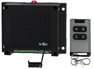 Комплект управления по радиоканалу с динамическим кодом (приемник + брелок), программируемый контроллер, память до 250 брелоков, 4 реле НЗ/НР, триггерный, следящий и импульсный режимы, частота 433 МГц, 12 В DC / 24 В DC, 180 мА / 90 мА.