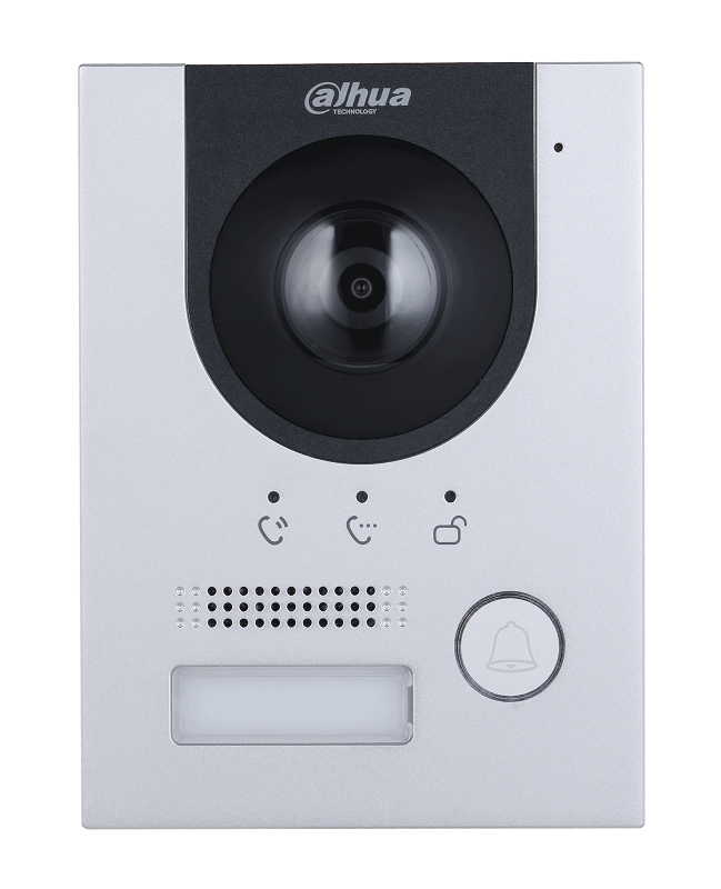 Вызывная панель с разрешением камеры 2мп и CMOS сенсором, угол 137 градусов, панель из алюминия, IP65, IK07. Групповые вызовы. Видео и аудио сообщения. Удаленный доступ через мобильное приложение DMSS. DC 12V, PoE