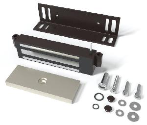 Замок электромагнитный для стальных дверей со стальной рамой, 9-15VDC, 7,2 Вт, усилие удержания 250кг, встроенный модуль перемагничивания, монтажный комплект, угольник 40х50х4мм. Корпус из стали. Цвета: коричневый шоколад