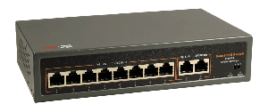 Коммутатор 8xPoE (802.3at/af) 10/100Мб + 2хUplink 10/100/1000Мб, бюджет до 120Вт (PoE до 30Вт, 200м, End-Span 4(5)+/ 7(8)-), грозозащита 4кВ