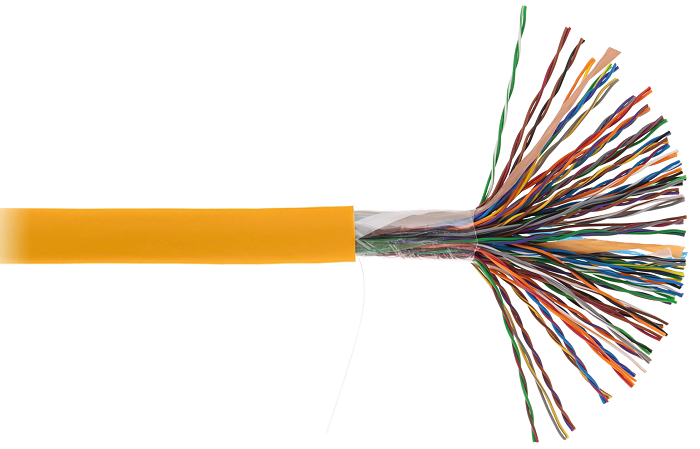 Кабель U/UTP 50 пар, Кат.5 (Класс D), 100МГц, одножильный, BC (чистая медь), внутренний, LSZH нг(B)-HF, оранжевый, 305м