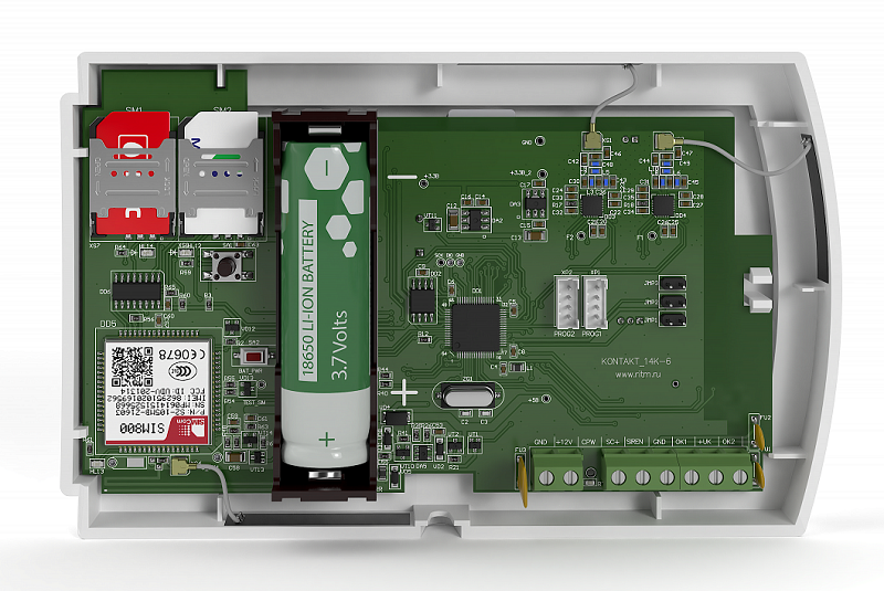 Радиоканальный объектовый прибор в корпусе клавиатуры с встроенным GSM коммуникатором; 2 SIM карты; до 32 радиоканальных извещателей, до 32 радиобрелоков, до 3 радиоклавиатур, до 16 радиомодулей, до 8 раздело