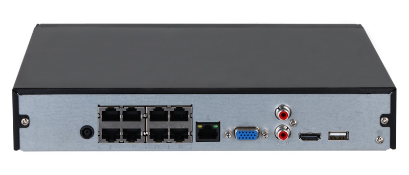8-канальный IP-видеорегистратор с PoE, 4K и H.265+, ИИ, Входящий поток до 144Мбит/с; H.265+, H.265, H.264+, H.264, MJPEG; записи до 12Мп; 1 SATA III до 20Тбайт; воспроизведение: 6кн@1080p, 1кн@12Мп; видеовыходы: 1 HDMI, 1 VGA; cеть: 1 RJ45 1000Мбит/с, 8 RJ45 100Мбит/с (PoE/PoE+, до 72Вт); aудиовх/вых: 1/1; питание: 53В(DC); видеоаналитика (4 кн): SMD Plus; видеоаналитика с камер (4 кн): охрана периметра, SMD