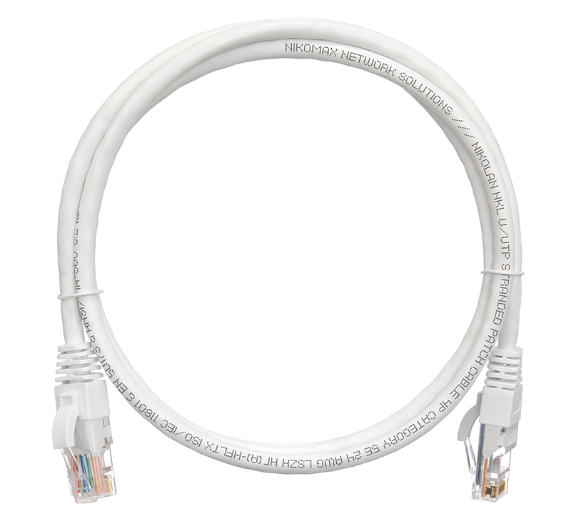 Патч-корд 1 метр, U/UTP 4 пары, Кат.5е,  LSZH,  2хRJ45/8P8C, T568B, Molded, белый,