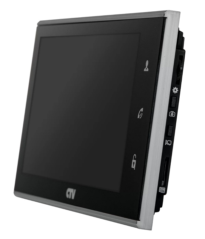 Монитор видеодомофона в компактном корпусе CVBS, черный, Дисплей IPS 7", 1024х600, до 2 панелей, до 2 видеокамер, SD до 32Gb, панель из стекла с сенсорным управлением "Easy buttons", выбор области детекции движения, , встроенный источник питания