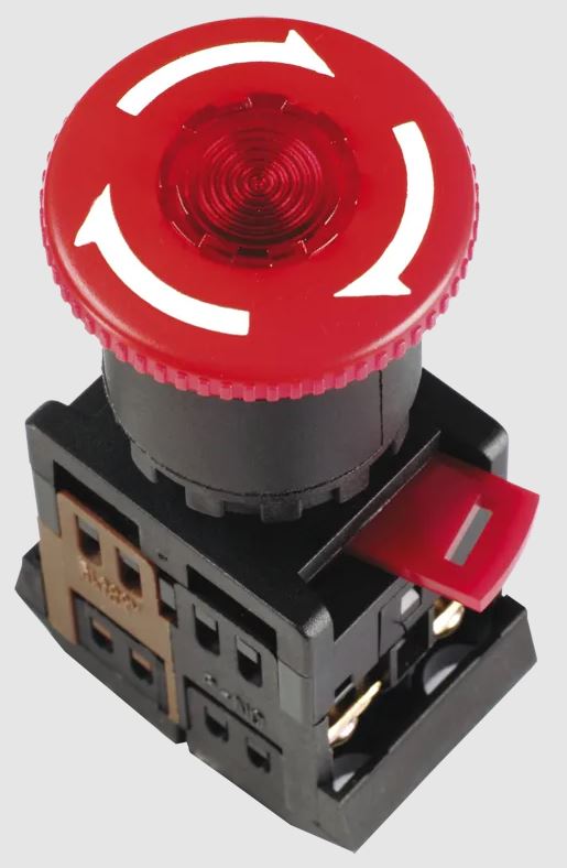 Кнопка ANE22 красная с фиксацией Гриб с подсветкой неон 1з+1р 240В