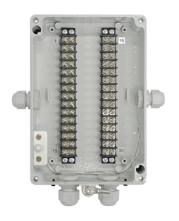 Коробка распределительная, Взрывозащищенное исполнение, 30 цепей, IP-55, гермоввод 2 шт(PG9)/ 2 шт (PG11), алюминий, 195х225х69 мм, -50...+80 °С, с кнопкой вскрытия
