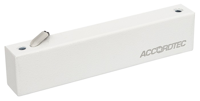 Замок электромагнитный 12V DC, не более 0,4 A, усилие 180 кг, 180x40x25, вес 0.8 кг, (в комплекте с уголком), Влагозащита IP67. Цвет белый