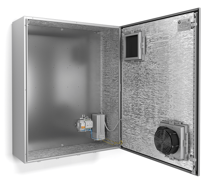 Термошкаф с обогревом и вентиляцией -50°C до +50°C.&nbsp;&nbsp;Класс защиты IP 55. Потребляемая мощность 318 Вт. Uпит. 220В. Максимальная мощность тепловых потерь устанавливаемой в шкаф аппаратуры 385 Вт. 800x1000x300мм.