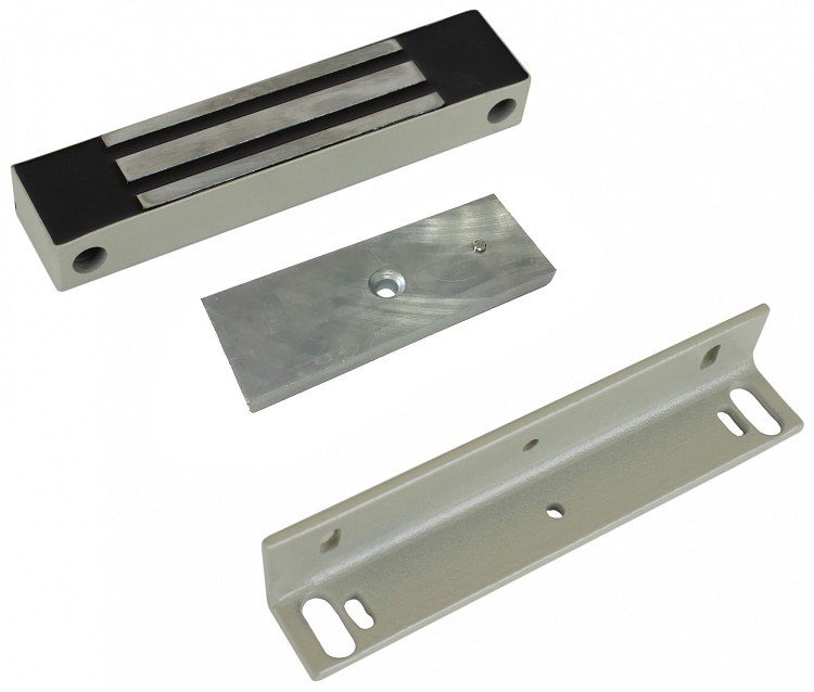 Электромагнитный влагозащищенный замок IP67, 12V DC, 0,4 A, усилие 100 кг, 180x33x23 мм. Масса 600 г, уголок в комплекте. -40°С…+40°С, Цвет серый.