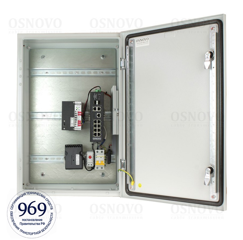 Уличный управляемый (L2+) коммутатор на 12 портов с термостабилизацией на базе уличной станции OSNOVO OS-46T1. Порты: 2xGE (10/100/1000Base-T) с PoE BT (до 90W) + 6xGE (10/100/1000Base-T) с PoE (до 30W) + 2xGE RJ45 (10/100/1000Base-T)+ 2 GE SFP (1000Base-X).