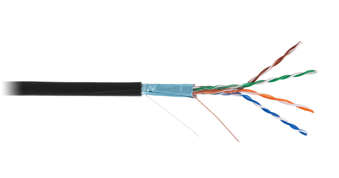 EC-UF004-5E-PE-BK-1 - Кабель F/UTP 4 пары, Кат.5e (Класс D), 100МГц, одножильный, BC (чистая медь), внешний, PE до -40C, черный, 100м Кабель F/UTP 4 пары, Кат.5e (Класс D), 100МГц, одножильный, BC (чистая медь), внешний, PE до -40C, черный, 100м