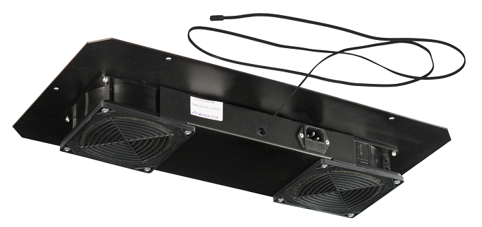 Вентиляторный блок TLK для настенных шкафов серии TWM, TWC-R, для напольных шкафов серии TFR-R глубиной 600 мм, 2 вентилятора с фильтрующими элементами (нижние решётки пластиковые с фильтром), терморегулятором и датчиком, без шнура питания, черный