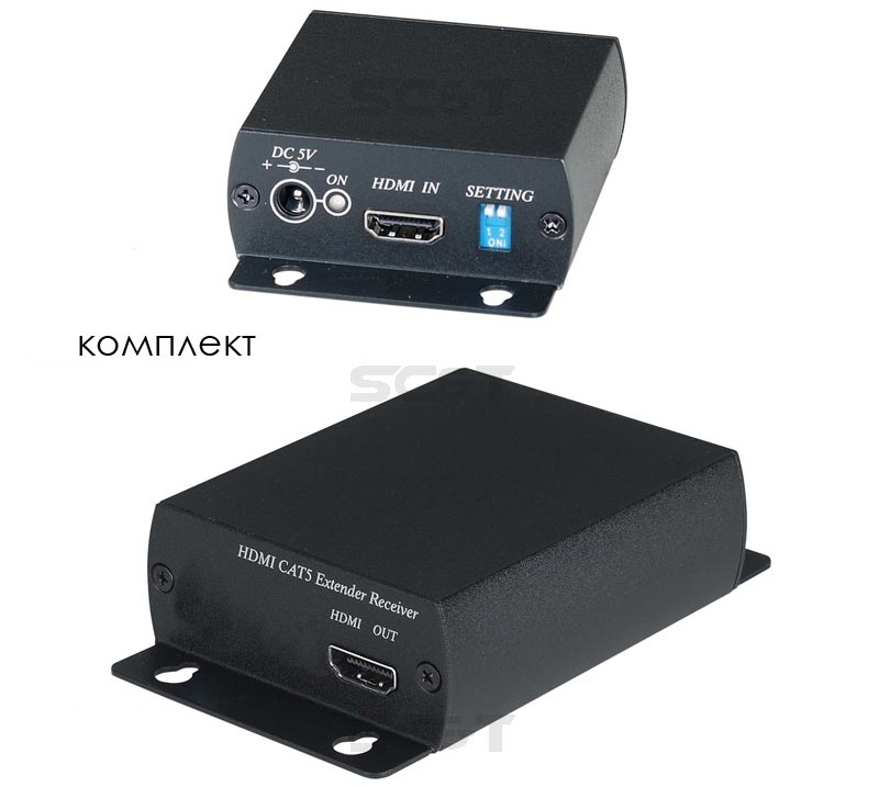 Комплект (передатчик HE01ST +приемник HE01SR) передачи HDMI сигнала по одному кабелю витой пары CAT5/5e/6 на расстояние до 40 м. при разрешении 1080р. Встроенная функция частотной фильтрации для улучшения качества изображения.